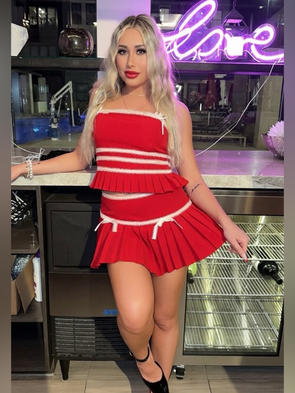 Red Pleated Set